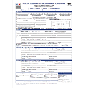 Demande de certificat d'immatriculation